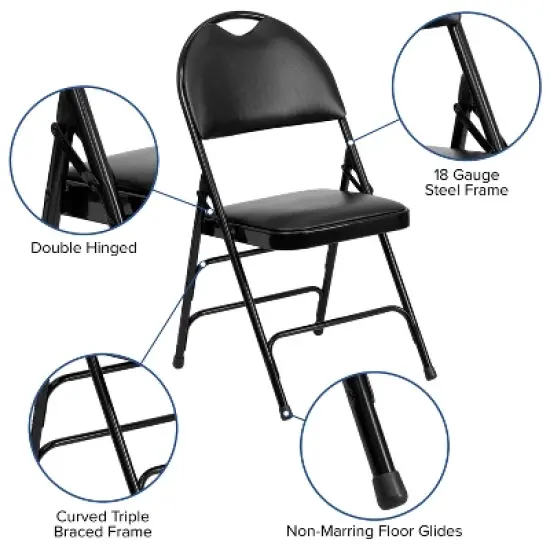 Emma and Oliver 2 Pack Home & Office Easy-Carry Party Events Padded Folding Chair image {3}