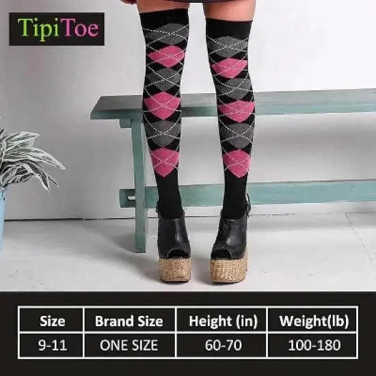 Isadora Paccini Womens 3 Pairs Argyle Fusion Symmetry Solid Colors Pattern Over The Knee High Socks image {1}