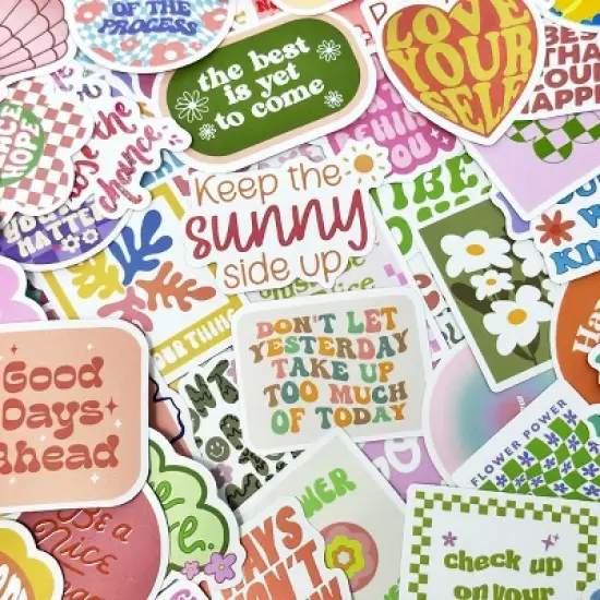Wrapables Waterproof Vinyl Stickers for Water Bottles, Laptop, Phones, Skateboards, Decals for Teens, 100pcs, Motivational image {3}