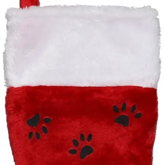 Northlight Traditional Christmas Stocking with Black Paw Prints  - 14"- Red and White image {2}