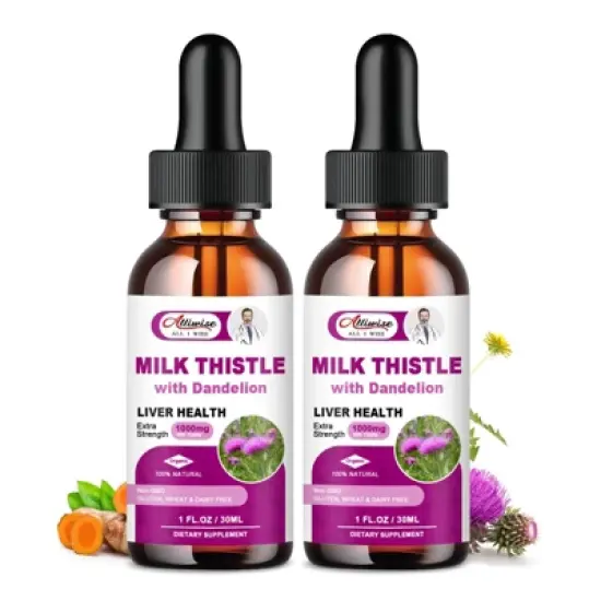 Alliwise Liver Health Support Liquid, Milk Thistle 80% Silymarin Extract & Dandelion Root Extract, Vegan, Non-GMO, 2 Bottle (2 Fl.oz) image {7}