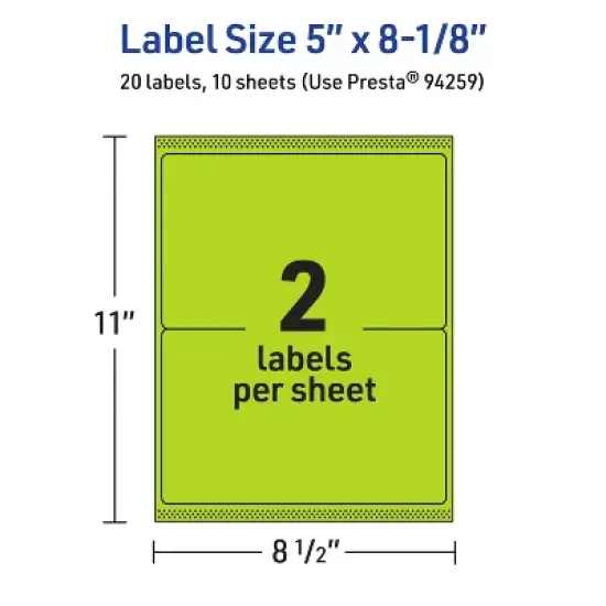Avery Bright Green Paper Labels, 5" x 8-1/8" Rectangle image {4}