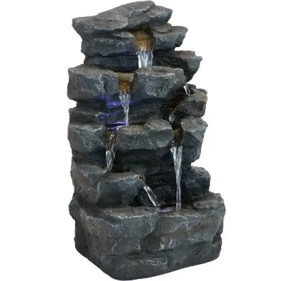 Sunnydaze 24"H Electric Polyresin Grotto Falls Outdoor Water Fountain with LED Lights image {10}