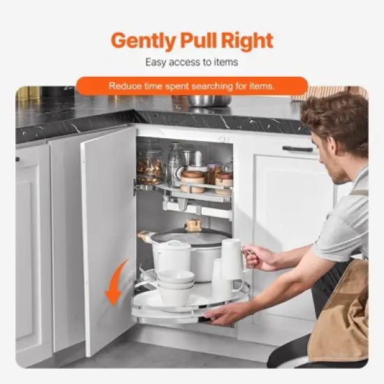 VEVOR Swing Right Blind Corner Cabinet, Pull Out Organizer for 36 inch Width Blind Cabinet, 2 Tier Height Adjustable Swing Tray, Silver image {5}