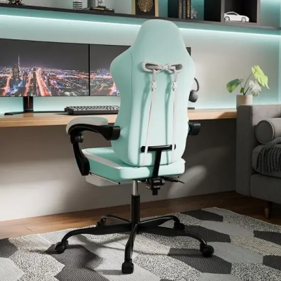 Ergonomic Gaming Chair with Adjustable Recline, Footrest, 3D Linkage Armrest, Lumbar & Neck Support, for Office & Gaming-Cuddlewood image {1}