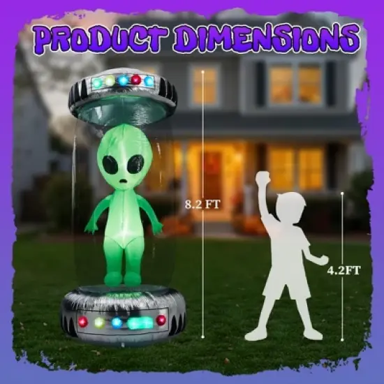 NAYSAYE Inflatable Holiday Decoration UFO Alien Halloween Yard Display for Outdoor Party, Black and Green, 98"*39"*98.4" image {2}
