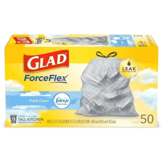 Glad ForceFlex Tall Kitchen Drawstring Trash Bags - Febreze Fresh Clean - 13 Gallon image {1}