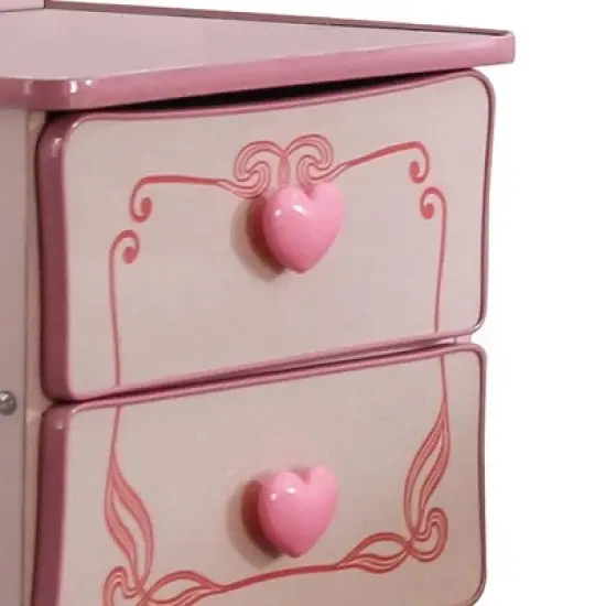 2 Drawer Wooden Nightstand with Heart Knob Pulls Pink - Benzara image {2}