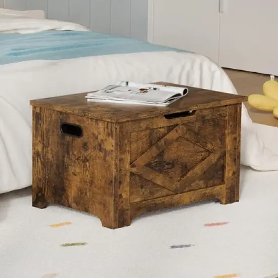 23.6" Storage Chest, Wooden Storage Bench with Safety Hinge, Easy Assembly, Large Toy Chest for Entryway, Living Room, Bedroom image {3}