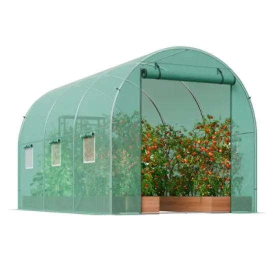 VEVOR Walk-in Tunnel Greenhouse, 11.3x6.4x6.3 ft Hoop House Greenhouse Tunnel with Galvanized Steel Frame, Green PE Cover, Roll-up Zipper Door image {8}