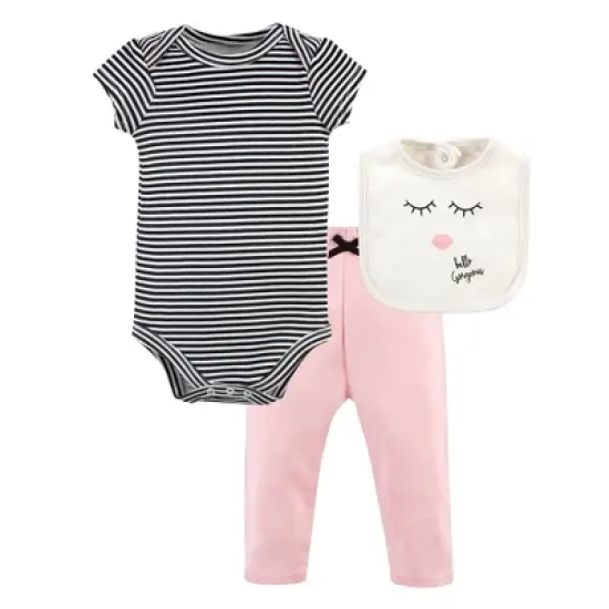 Little Treasure Baby Girl Bodysuit, Pant and Bib, Hello Gorgeous image {1}