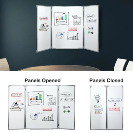 Excello Global Products 40" x 60" Wall-Mounted, Folding Whiteboard with Magnetic Surface and Flip-Out Marker Tray image {5}