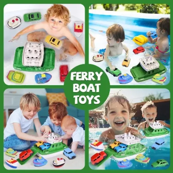 Fun Little Toys 9Pcs Floating Toy Boat Set, Bath & Pool Toys with 4 Mini Cars & 4 Squirter Boats, Birthday Gift for Boys & Girls Ages 1-4 image {2}