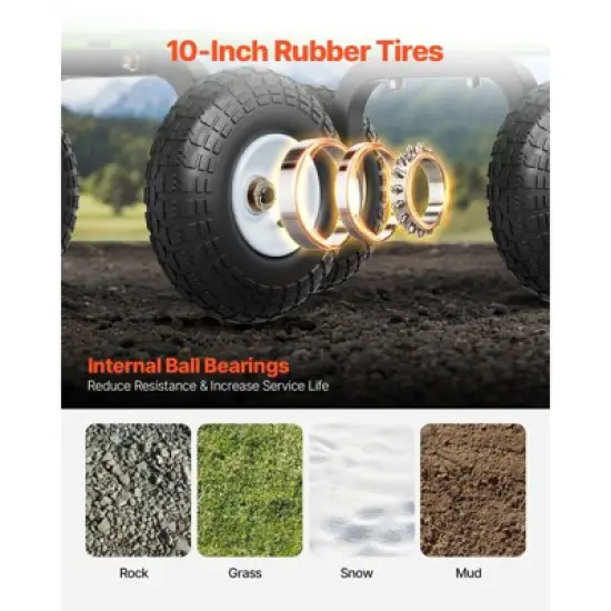 VEVOR 900 Lbs Steel Garden Cart on Wheels, Heavy Duty Pullable Garden Wagon Yard Cart, Outdoor Metal Utility Wagon with 10" Tires, Green image {5}