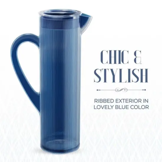 Elle Decor Acrylic Water Pitcher with Lid, 50-Ounces Iced Tea Pitcher for Fridge, Indigo Blue Tall Jug image {2}