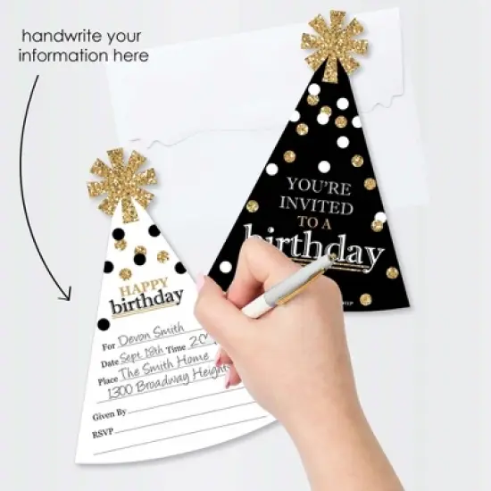 Big Dot of Happiness Adult Happy Birthday - Gold - Shaped Fill-in Invitations - Birthday Party Invitation Cards with Envelopes - Set of 12 image {1}