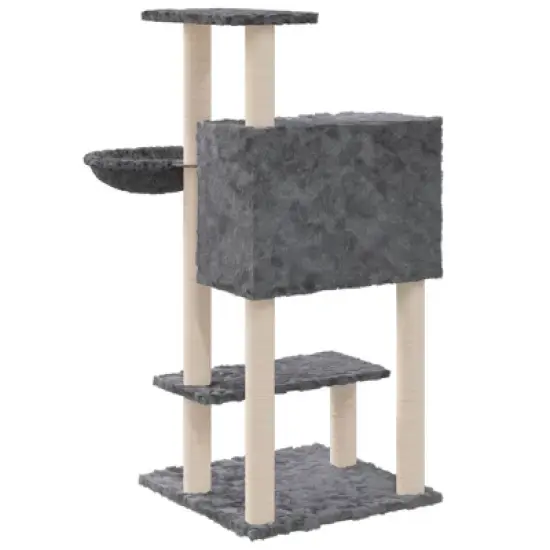 vidaXL Cat Tree Dark grey Engineered wood, plush, sisal Medium Modern image {5}