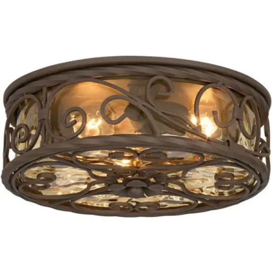 John Timberland Casa Seville Rustic Farmhouse Flush Mount Outdoor Ceiling Light Fixture Dark Walnut 4 1/2" Champagne Water Glass for Post Exterior image {4}