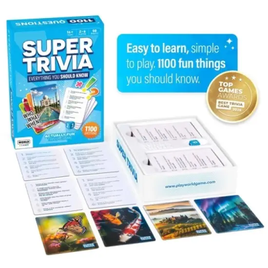 The World Game Super Trivia - Trivia Game for Adults with 1100 Questions: Memory Skills, 2-6 Players, 30-40 Min Play image {1}