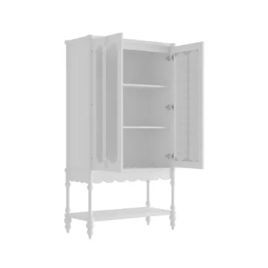 FUFU&GAGA Elegant White, Textured - Glass - Doored Pantry Cabinet with Scalloped Base & Rounded Legs for Kitchen, Dining & Living Spaces image {11}