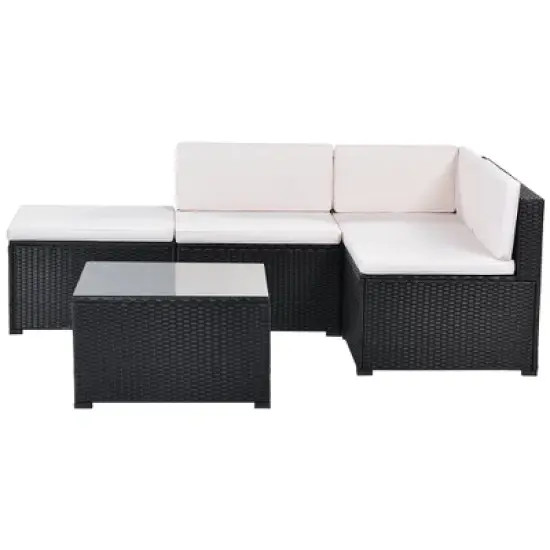 5pc Wicker Patio Conversation Set with Cushions - Black/Beige - GODEER image {5}