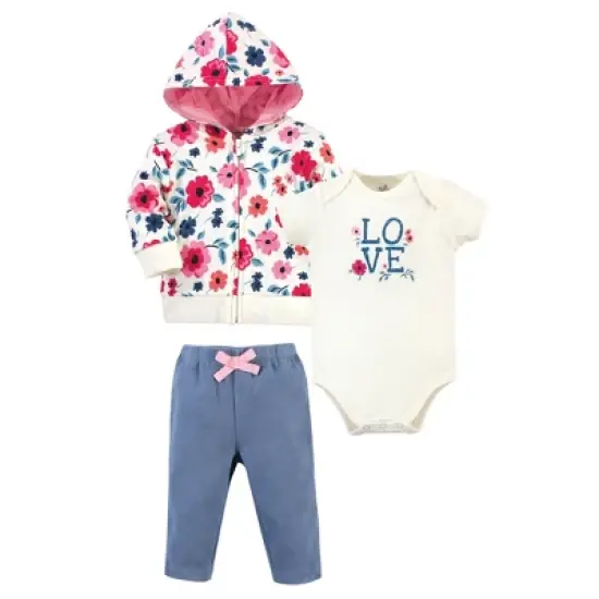 Touched by Nature Baby and Toddler Girl Organic Cotton Hoodie, Bodysuit or Tee Top, and Pant, Garden Floral image {4}