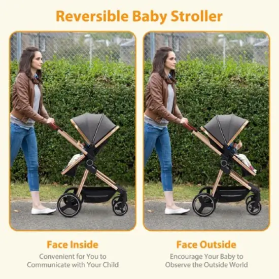 Garvee 2-in-1 Convertible Baby Stroller with Bassinet Mode - Foldable Infant Stroller to Explore More- Toddler Stroller with Reversible Stroller Seat image {4}