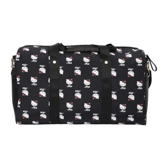 Hello Kitty AOP in Nylon with PU Accents Black Wheeled Duffle image {3}