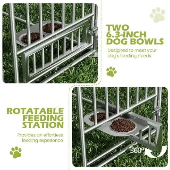 EROMMY 15x15ft Large Outdoor Dog Kennel, Waterproof Cover and Rotating Feeder, Galvanized Steel Metal with Lockable Door image {4}