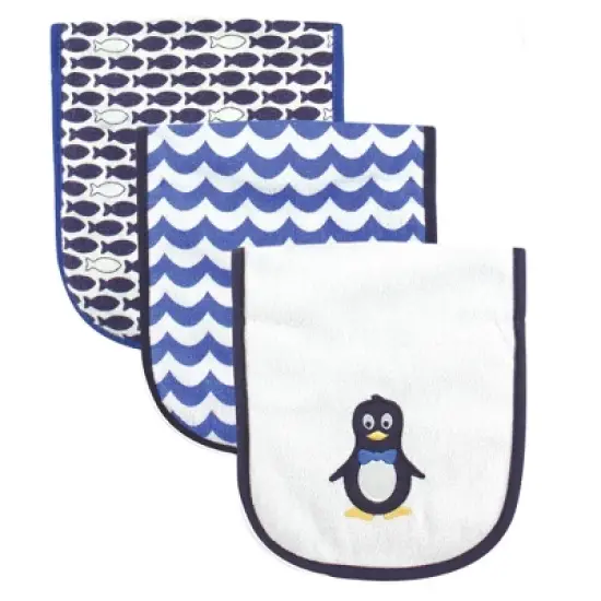 Luvable Friends Baby Boy Cotton Burp Cloths with Fiber Filling 3pk, Mr. Penguin, One Size image {1}