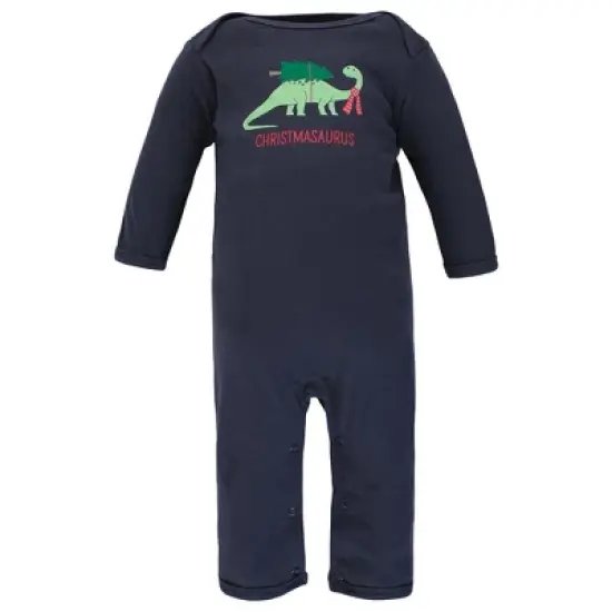 Hudson Baby Infant Boy Cotton Coveralls, Christmasaurus image {2}