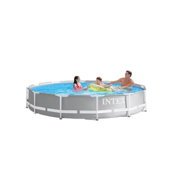 Intex 12ft x 30in Prism Frame Above Ground  Pool w/ Pool Solar Cover Tarp, Blue image {2}