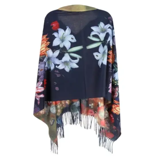 The Magic Scarf Company Women's Reversible Sueded Floral Art Print Button Shawl image {3}