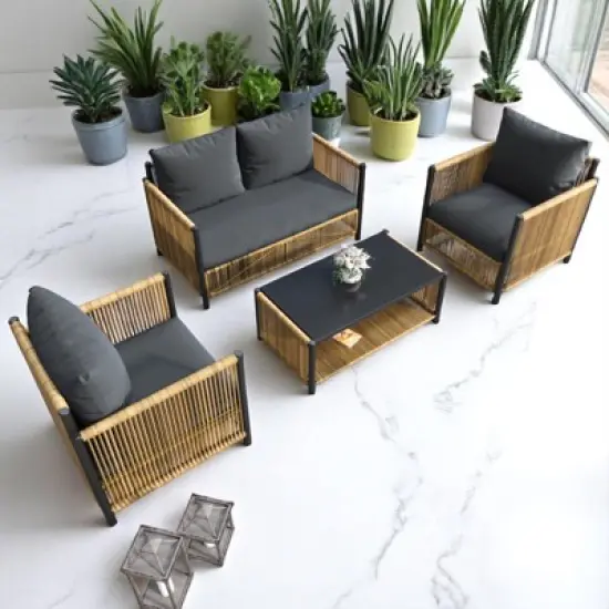 4-Piece Outdoor PE Rattan Sofa Set with Removable Cushion Covers and Coffee Table, Patio Conversation Furniture set image {2}