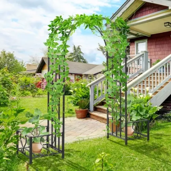 Outsunny Metal Garden Arbor with Planter Boxes Various Climbing Plant Wedding Arch Bridal Party Decoration image {2}