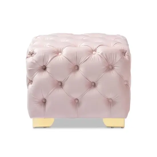Avara Velvet Finished Button Tufted Ottoman Pink - Baxton Studio image {6}