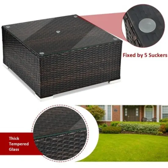 5PCS Patio Rattan Furniture Set Sectional Conversation Sofa w/ Coffee Table Red\ Navy image {9}