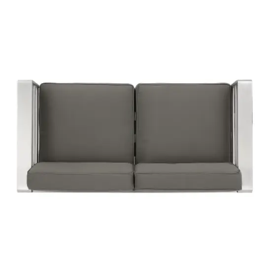 Christopher Knight Home Cape Coral 56" Outdoor Aluminum Loveseat with Cushions, Silver/Khaki image {4}