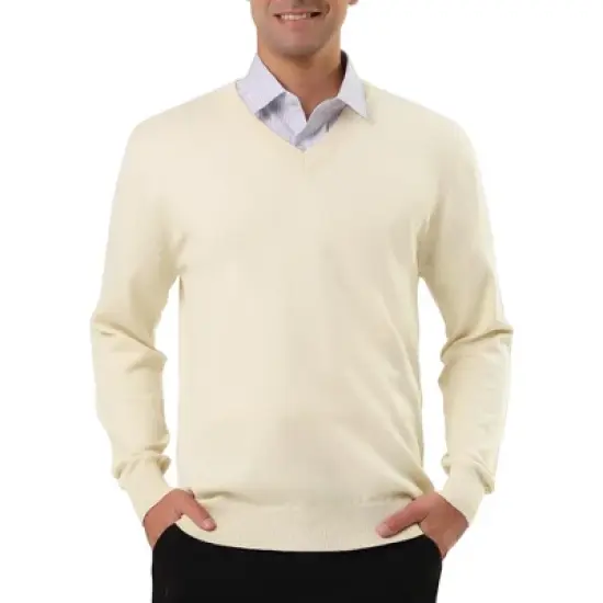 Lars Amadeus Men's Solid Color Knitted Long Sleeves V Neck Pullover Sweater image {9}