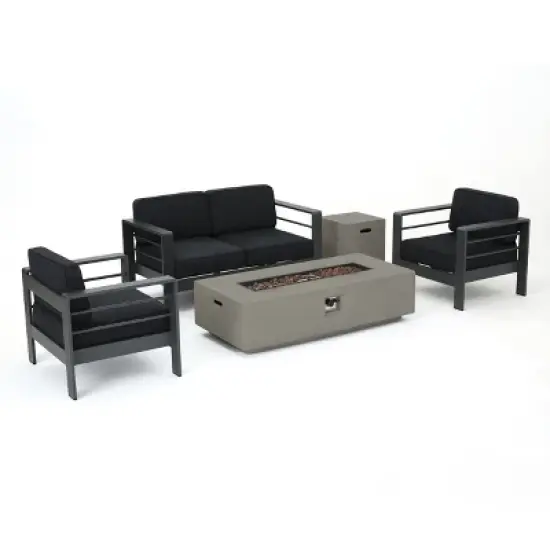 GDFStudio Crested Bay Outdoor Aluminum 4 Seater Chat Set with Light Gray Fire Pit image {12}