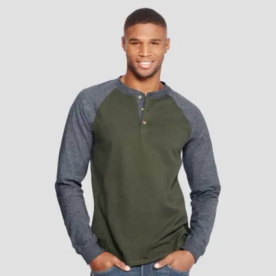 Hanes Men's Long Sleeve Beefy Raglan Henley Shirt image {3}