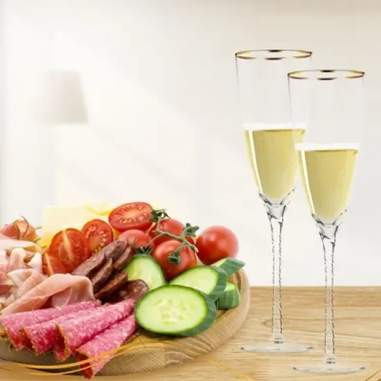 Berkware Luxurious Long Twisted Stem Champagne Flutes with 14k Gold Rim - 10.6oz image {3}