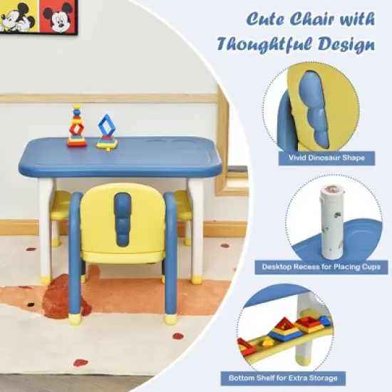 Costway Kids Dinosaur Table and Chair Set Activity Study Desk w/ Building Blocks image {9}