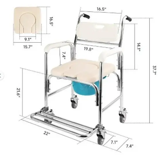 Topteng Multifunction Wheeled Mobile Toilet Commode Shower Chair Wheelchair For Elderly image {6}