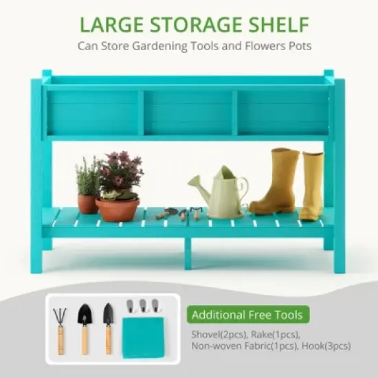 Arceso Raised Garden Bed with Tools, 47 inch Poly Elevated Planter Box with Legs And Storage Shelf, Standing Growing Bed Herb Planter for Vegetable image {5}