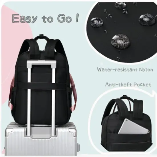 Itopfox Large Diaper Backpack with 18 Pockets, Water-Resistant Nylon, Insulated Bottle Holders, Stroller Straps (Black) image {1}