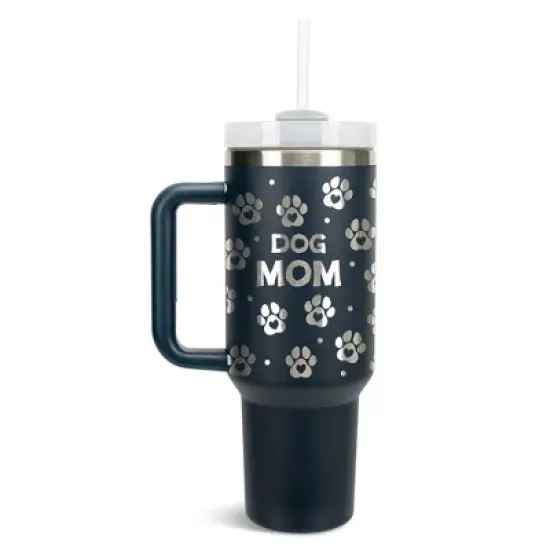 Elanze Designs Dog Mom Puppy Pawprints Hearts 40 oz. Stainless Steel, Large Water Bottle Coffee Mug, Spill & Leak Resistant, Thermal Travel Tumbler image {1}