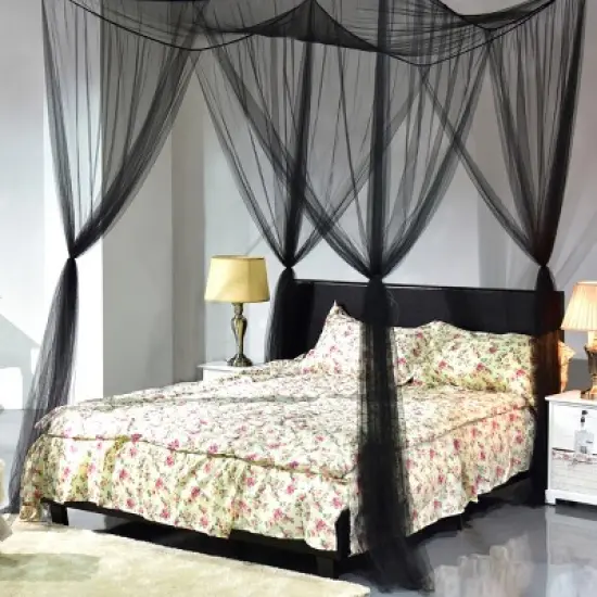 4 Corner Post Bed Canopy Mosquito Net Full Queen King Size Netting Bedding Black image {5}