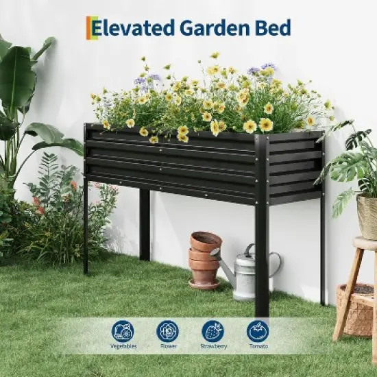 Galvanized Raised Garden Bed with Legs, 50&times;17&times;32In Large Elevated Planter Box for Outdoor Plants, Vegetables, Flowers & Herbs, Backyard, Patio image {5}