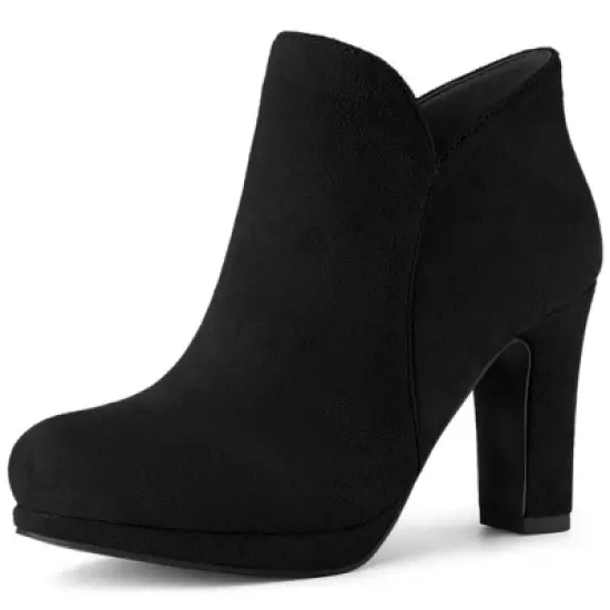 Allegra K Women's Round Toe Chunky Heeled Ankle Heel Boots image {8}